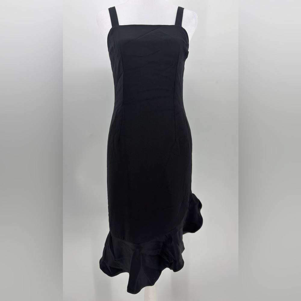 Vintage Paul Cormack Silk Slip Dress Black Ruffle Hem S Elegant Evening Dress